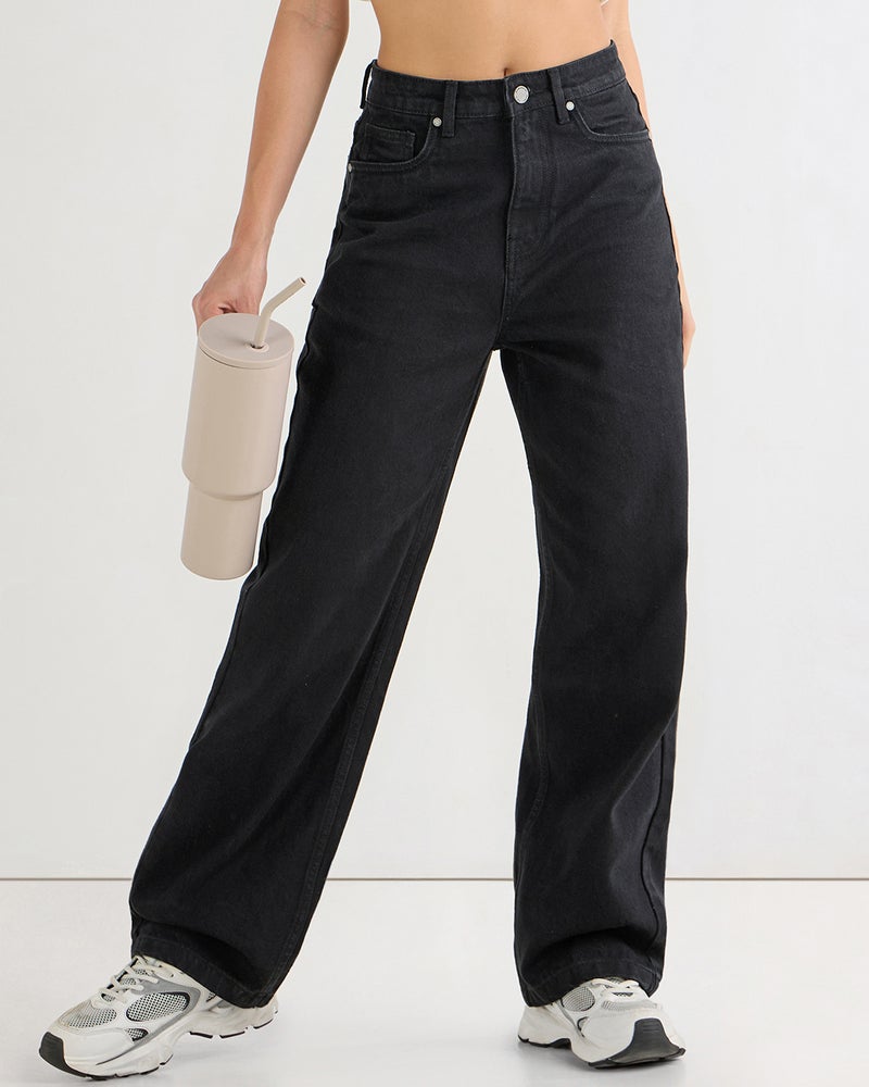 bewakoof Women's Black Baggy Straight Fit Jeans - Image 2